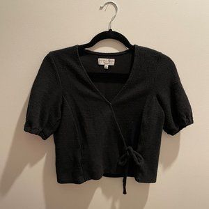 Madewell Texture & Thread XS Short Sleeve Wrap Top - Black